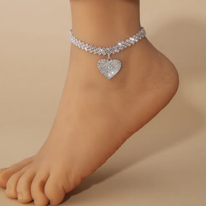 Silver & Gold Charm Diamond Iced Ankle Bracelet