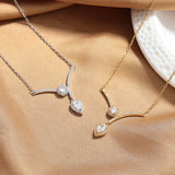 Micro Inlaid Zircon Water Drop V-shaped Necklace Niche High Sense