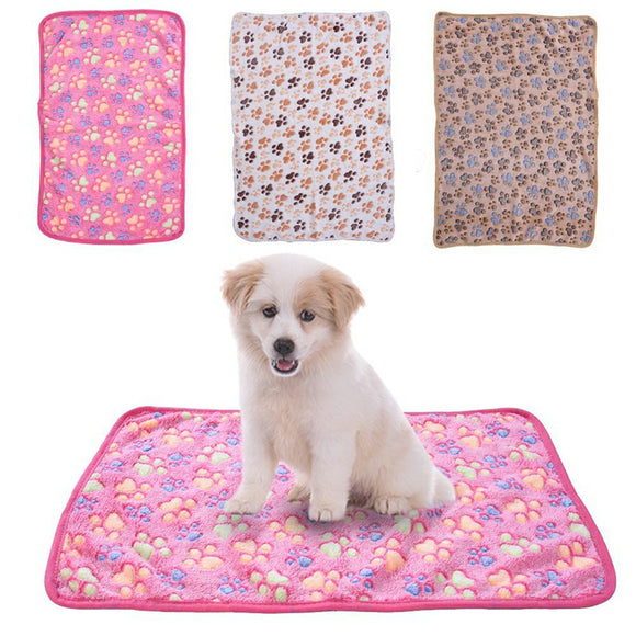 Warm Pet Mat Paw Print Cat Dog Puppy Fleece Soft Blanket Bed Cushion Cover - 76x52cm